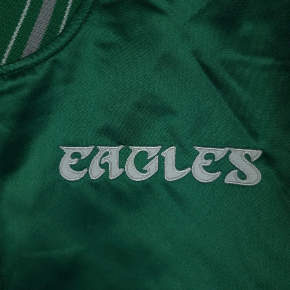 Philadelphia Eagles Mitchell & Ness NFL XL XLarge Satin Jacket Green Gray NWT